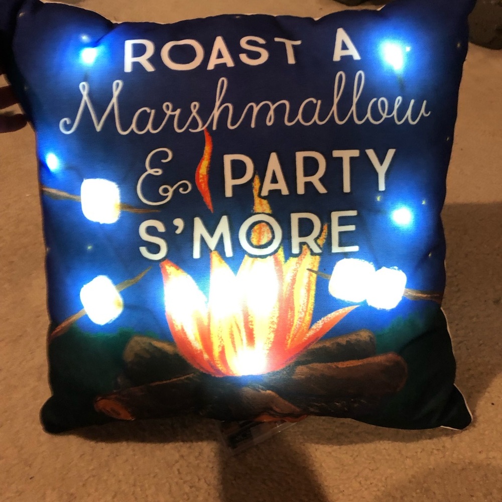 Roast a Marshmallow & Party S'More Blue light up Throw Pillow